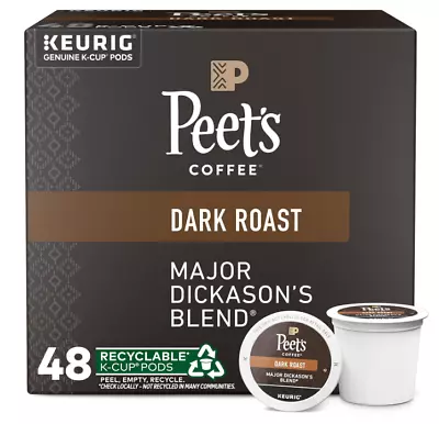 Peet's Coffee Dark Roast K-Cup Pods Major Dickason's Blend 48 Count • $32.88