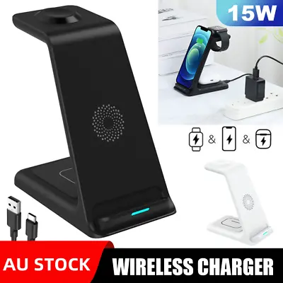 Wireless Charger Dock Charging Station 3 In 1 For Apple Watch IPhone 13 12 11 XS • $24.69