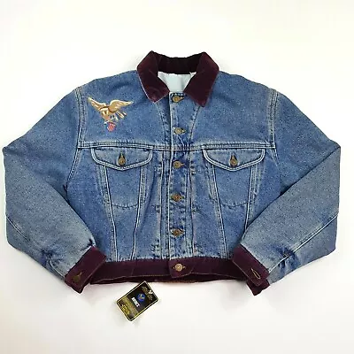 VTG Avirex Women's Size 2 Cropped Trucker Sweetheart Denim Retro 90s Jean Jacket • $31.99