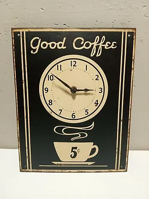 Vintage Metal Good Coffee Clock 5 Cents  Works 13  Tall 10  Wide70's Or 80's • $49.99