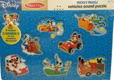 $9.99 • Buy Disney Melissa & Doug Mickey Mouse & Friends Vehicles Sound Peg Puzzle 8 Pcs Set