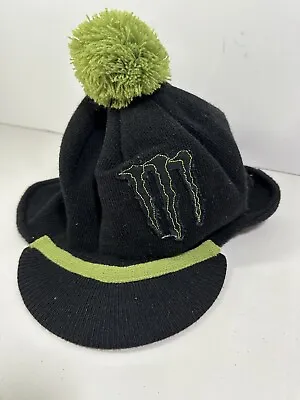 Monster Energy Beanie Black Green Adult Pom Pom Brim Visor • $34