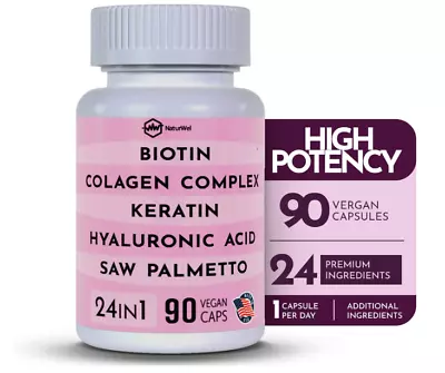 Collagen 1000mg Rhodiola Rosea 2500mgBiotin 10000mcgHyaluronic Acid 90 Count • $21.99