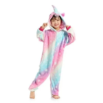 UK Fleece Kids Girls Unicorn 1Onesie Play Suit Costume Pyjamas NightwearJumpsuit • £9.99