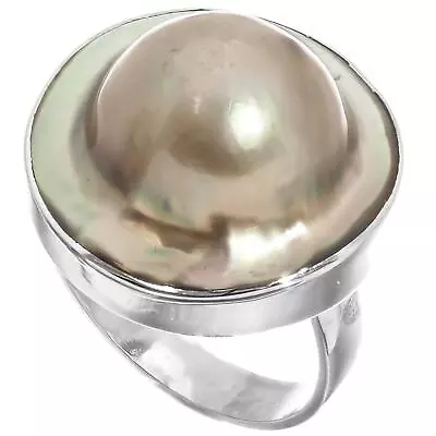 925 Silver Opulent Mabe Blister Pearl In Shell Sterling Us 9 Ring 7/8  • $34.95