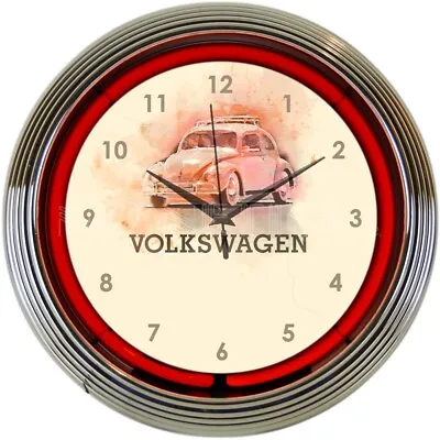 Volkswagen Beetle Vintage Look Auto Car Garage Neon Light Neon Clock 15 X15  • $85.99