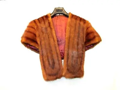 Vintage Brown Mink Fur Coat Stole Wrap Shawl Cape Bolero Striped Formal Evening • $64.99