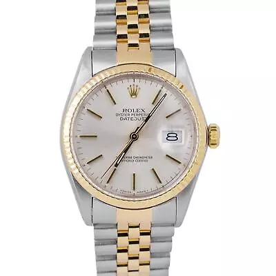 Rolex DateJust 36mm SILVER 18K Yellow Gold Fluted Stainless Steel JUBILEE 16013 • $4893.84