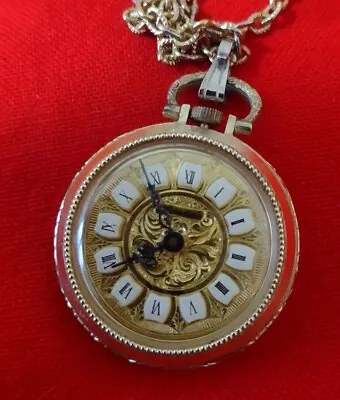 Vintage Landau Goldtone Wind Up Pocket Watch - Pendant W/ Necklace Chain - Works • $21.12