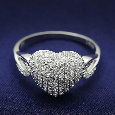 Micro Pave Simulated Diamond Heart Shape 14k White Gold Plated Engagement Ring • $106.25