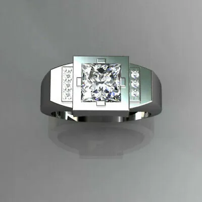 Mens Ring 14K White Gold 2.3Ct Simulated Diamond Men's Engagement Wedding Ring • $178.98