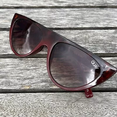 $49 • Buy Quay Australia Run Away Womens Sunglasses Narrow Cat Eye Red Tortoise Fade CAT 3