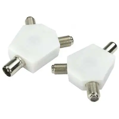 Aerial Splitter Adapter Coaxial TV Male To 2 X F Type Connector Screw COAX RF • £2.19