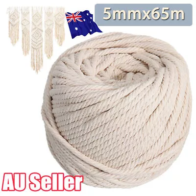 5mm Macrame Rope Natural Beige Cotton Twisted Cord Artisan Hand Craft 65M QA • $20.90