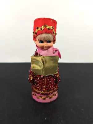 Vintage Beaded Sequin Christmas Caroler Ornament Red Pink Pinks MCM 60's • $9.99