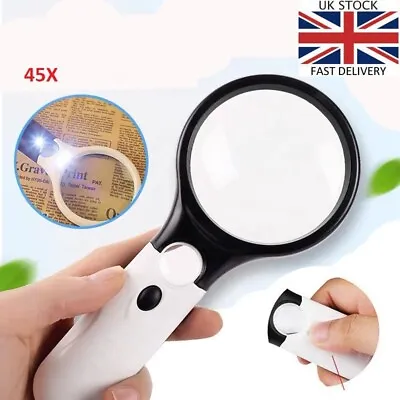£3.95 • Buy Magnifier Handheld 45X Reading Magnifying Glass Jewelry Loupe With 3 LED Light