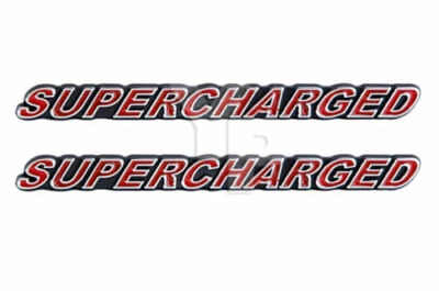 $22.67 • Buy Supercharged Engine Emblems Badges Logos Chrome Trimmed & Red - 5  Long Pair