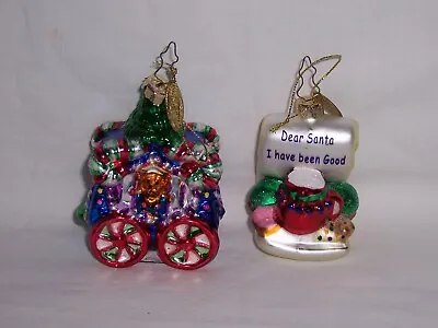 Mark Klaus 2003 Blown Glass Christmas Tree Ornament Lot Santa Note And Train Car • $8.99