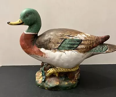 Vintage Large Cantagalli Florence Hand Painted Majolica Mallard Duck 8.75”H 13”L • $70