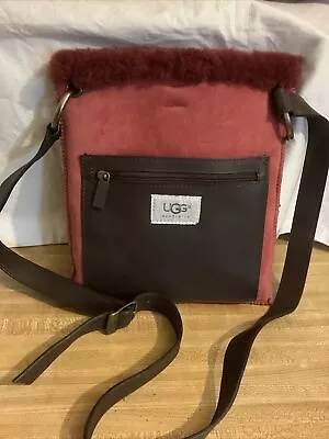 UGG Sheepskin / Leather Fuchsia & Brown Crossbody Shoulder Messanger Bag • $45