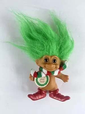 Russ Merry Little Trolls Green Haired Troll Christmas Figure With Scarf Tag 3  • $16