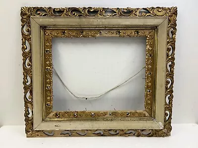 Antique Picture Frame Gold Wood Vintage Ornate Gesso FITS 16 X 20 White Layered • $69.99