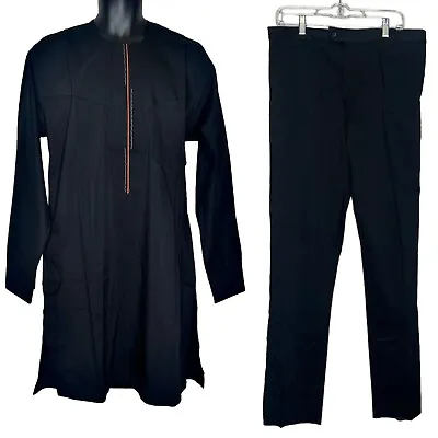 African Nigerian Senator Style Black Long Shirt & Pants Outfit. • $67