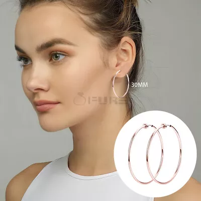 30mm Rose Gold Women Girls Non Pierced Clip On Fake Cartilage Hoop Earrings • £3.75