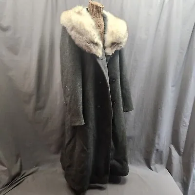 Bromleigh Double Breasted Coat Wool Fox Fur Collar Women's Sz M Gray -1970s Vtg • $68.88