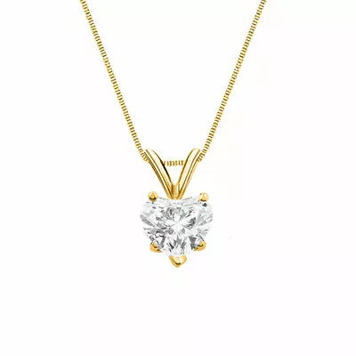 1 Ct Heart Real 14K Yellow Gold Simulated Diamond Solitaire Pendant Necklace 18  • $159.97