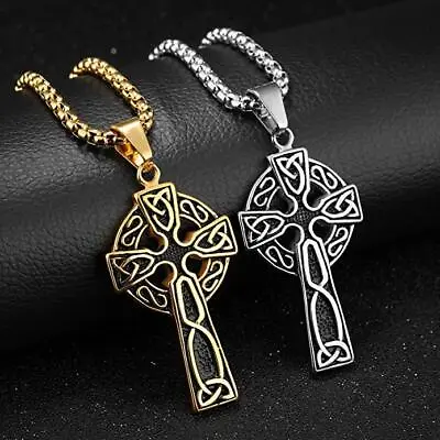 Mens Womens Celtic Irish Triquetra Cross Pendant Necklace Christian Jewelry 24  • $10.99