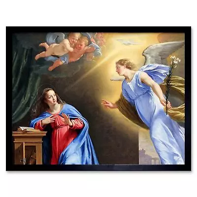 Painting Religious Angel Annonciation Champaigne Cherub 12X16 Inch Framed Print • $34.49