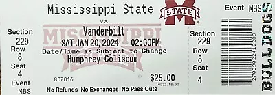 2024 Vanderbilt Vs Mississippi State Bulldogs Collectible Basketball Ticket Stub • $6.99
