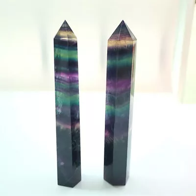 2PACK LARGE Rainbow Fluorite Obelisk Natural Quartz Crystal Wand 12-13cm Decors • $18.99