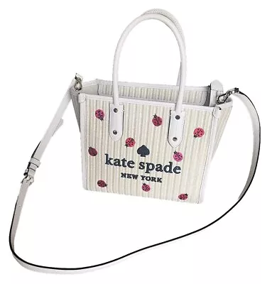 Kate Spade Ella Small Embroidered Straw Ladybug Tote Crossbody Bag Purse • £70.55