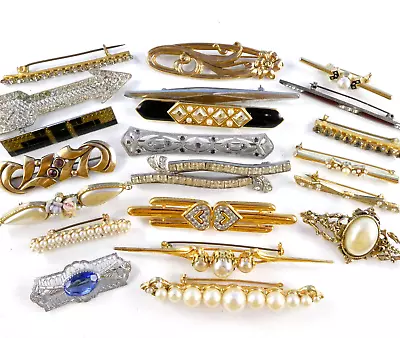 Vintage Jewelry Lot 21 Bar Pins Brooch Faux Pearls Rhinestone Crystals Art Deco • $50.99