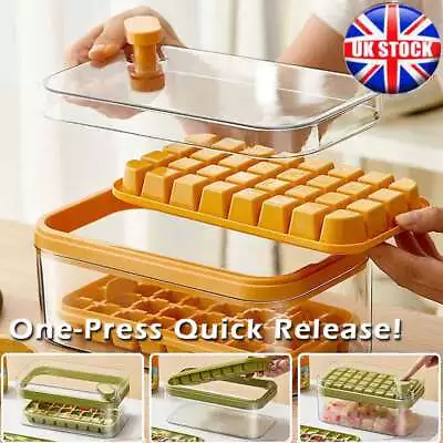 32/64 Grid Plastic Ice Tray Mold With Scoop Ice Cube Maker Storage Container Box • £17.62