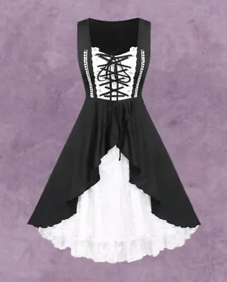 New Steampunk Black/White Lace Corset Ruffle Front Short Dress Size 4XL 24 26 28 • $36.98