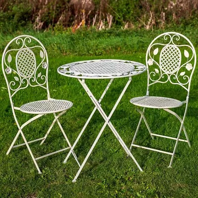 Cream Metal Bistro Set Garden Table & Chairs Garden Patio Furniture Dining Set • £191.99