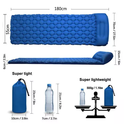 Blue Inflatable Camping Mattress Air Mat Sleeping Pad Hiking Roll Up Bed Mat • $22