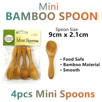 $5.99 • Buy 4pcs Mini Natural Bamboo Wooden Spoon Scoop Small Kids Food Safe Tea Stirrer