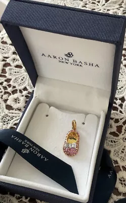 AARON BASHA  18k Yellow Gold Pink Sapphire &Dimond Bow Baby Shoes Retail $4600 • $1799