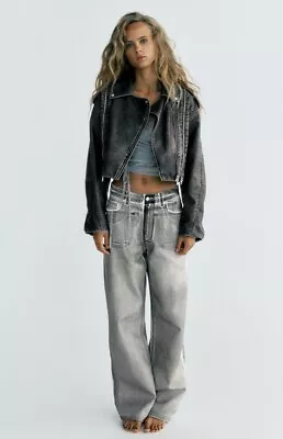 Zara Distressed Leather Effect Biker Jacket Size L • $55