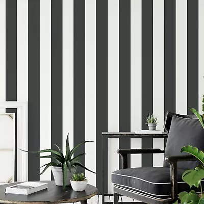 Charcoal Black And White Contrast Bold Lance Feature Stripes Wallpaper WD0082 • £8.99