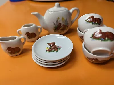 Vintage Mini Teddy Bear Children’s Tea Set 11 Pieces White Ceramic  • $8