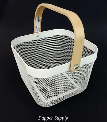 Ikea Risatorp Basket White 9.75  X 10.25  X 7  Wooden Handle  • £27.46