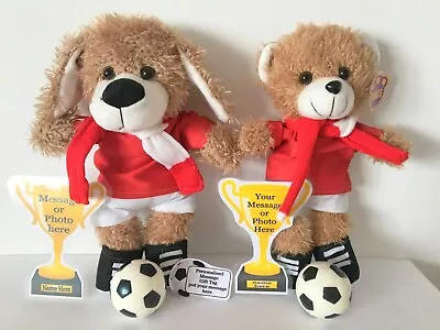 MANCHESTER UNITED PERSONALISED TEDDY BEAR GIFT With Flat Photo Message Trophy • £21.99