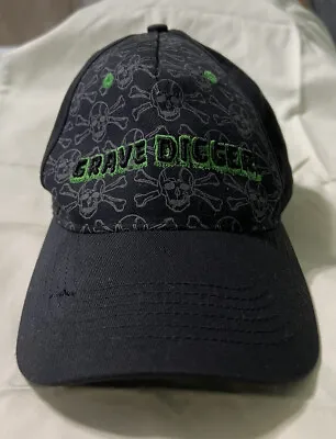 Grave Digger Monster Jam Truck Racing Hat Cap Black Green Skulls  Embroidered • $9.99