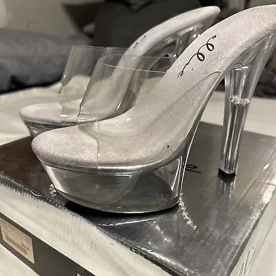 Women’s Sz 8 Shoes High Heel Ellie Clear Sexy Clubwear  Mules Light Wear 6” • $25.95