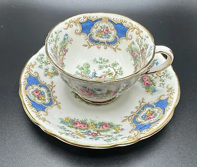 Vintage EB Foley Blue BROADWAY Bone China Tea Cup & Saucer • $18.75